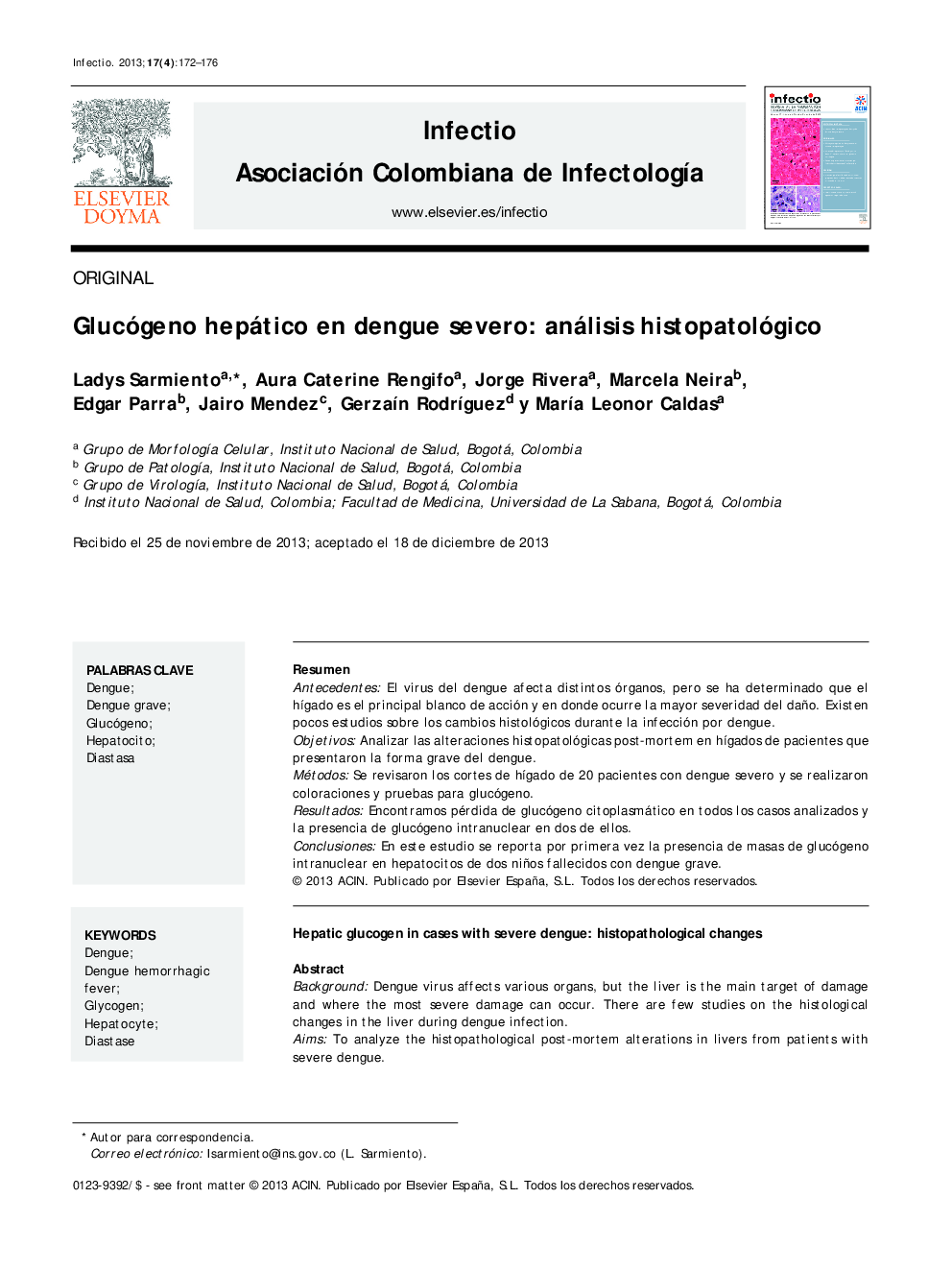 Glucógeno hepático en dengue severo: análisis histopatológico