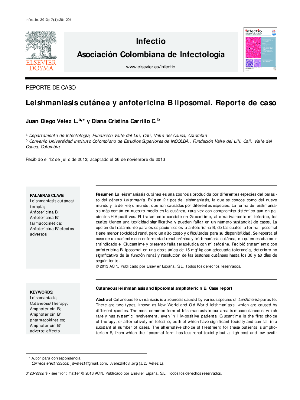 Leishmaniasis cutánea y anfotericina B liposomal. Reporte de caso