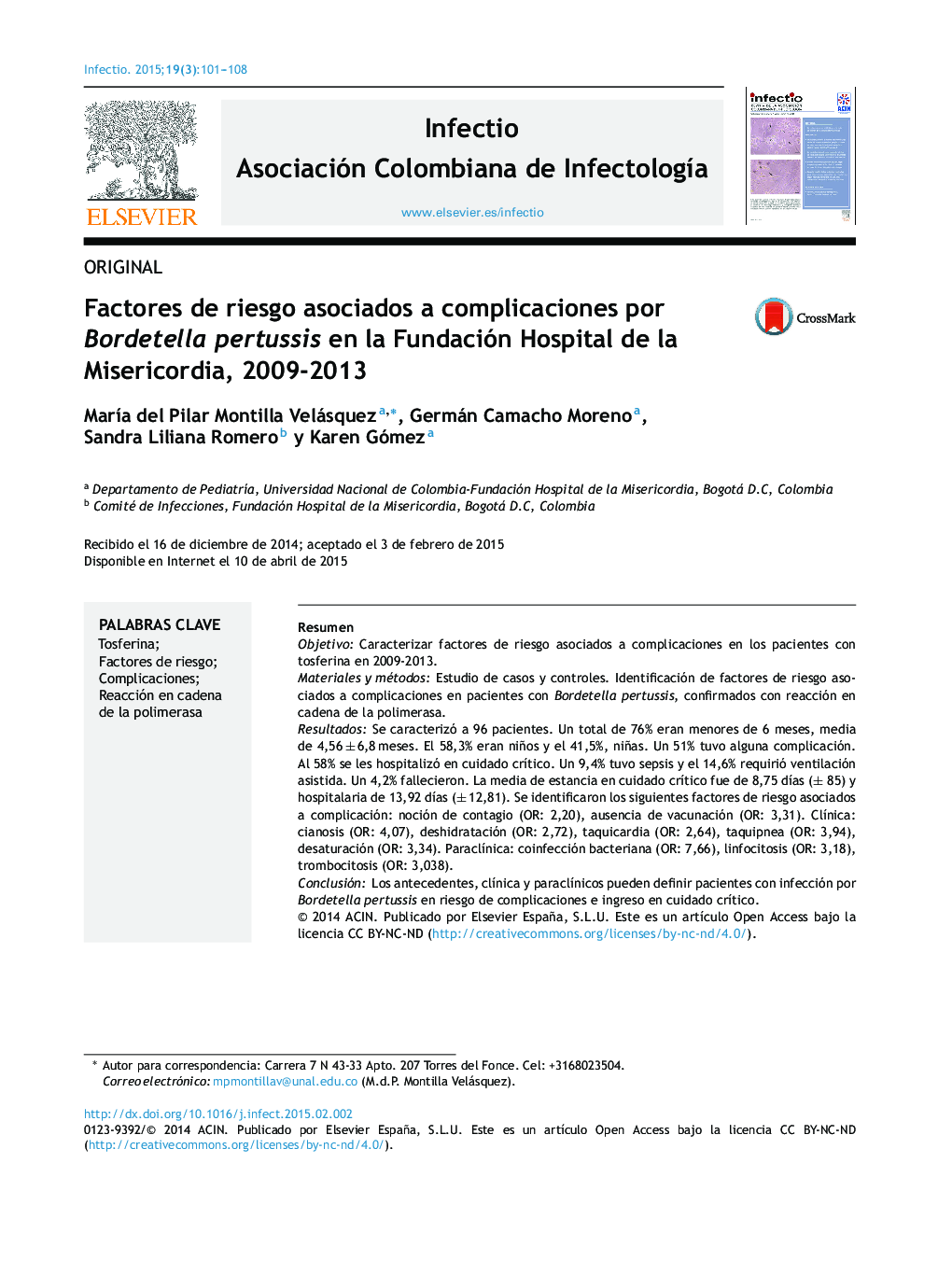 Factores de riesgo asociados a complicaciones por Bordetella pertussis en la Fundación Hospital de la Misericordia, 2009-2013