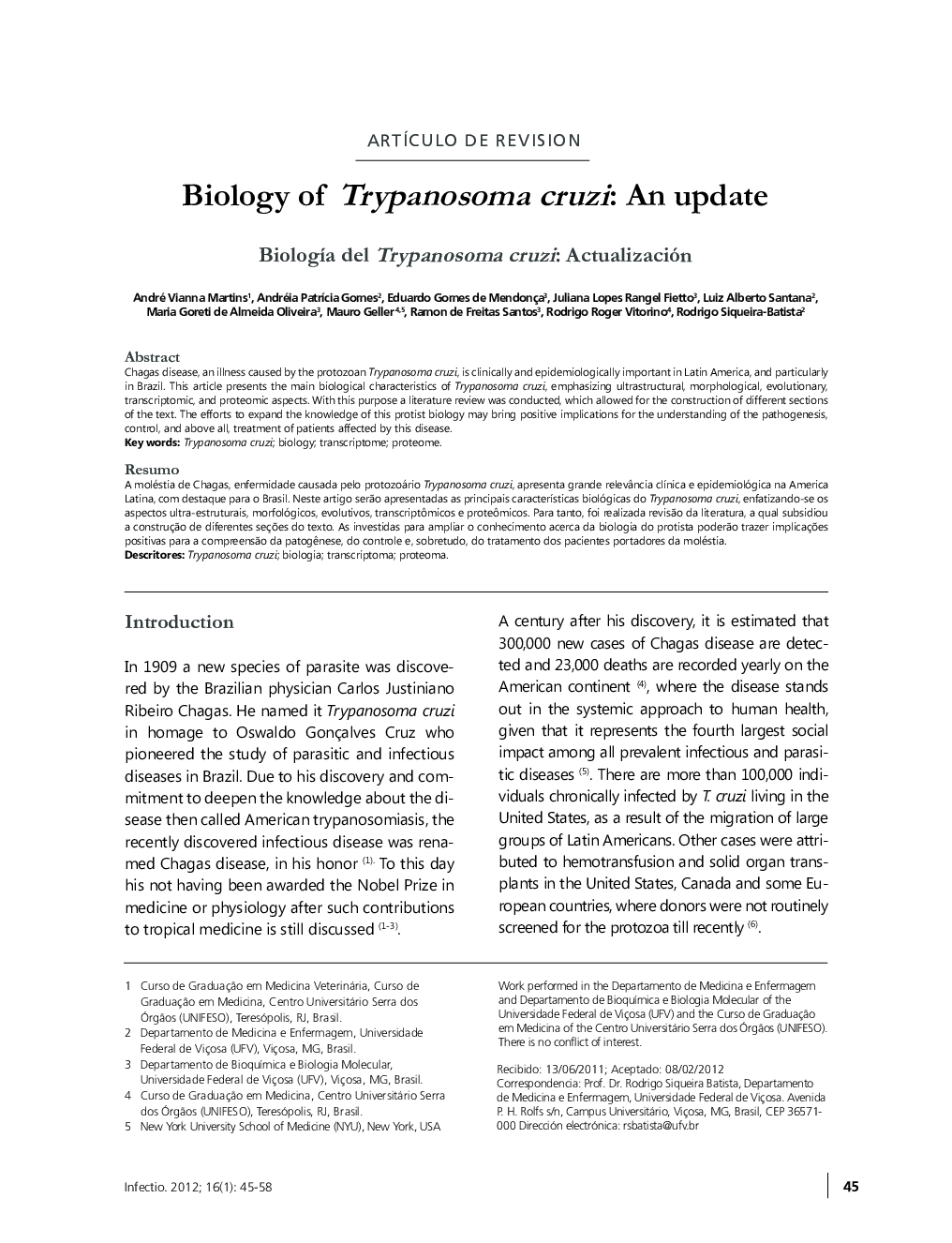 Biology of Trypanosoma cruzi: An update