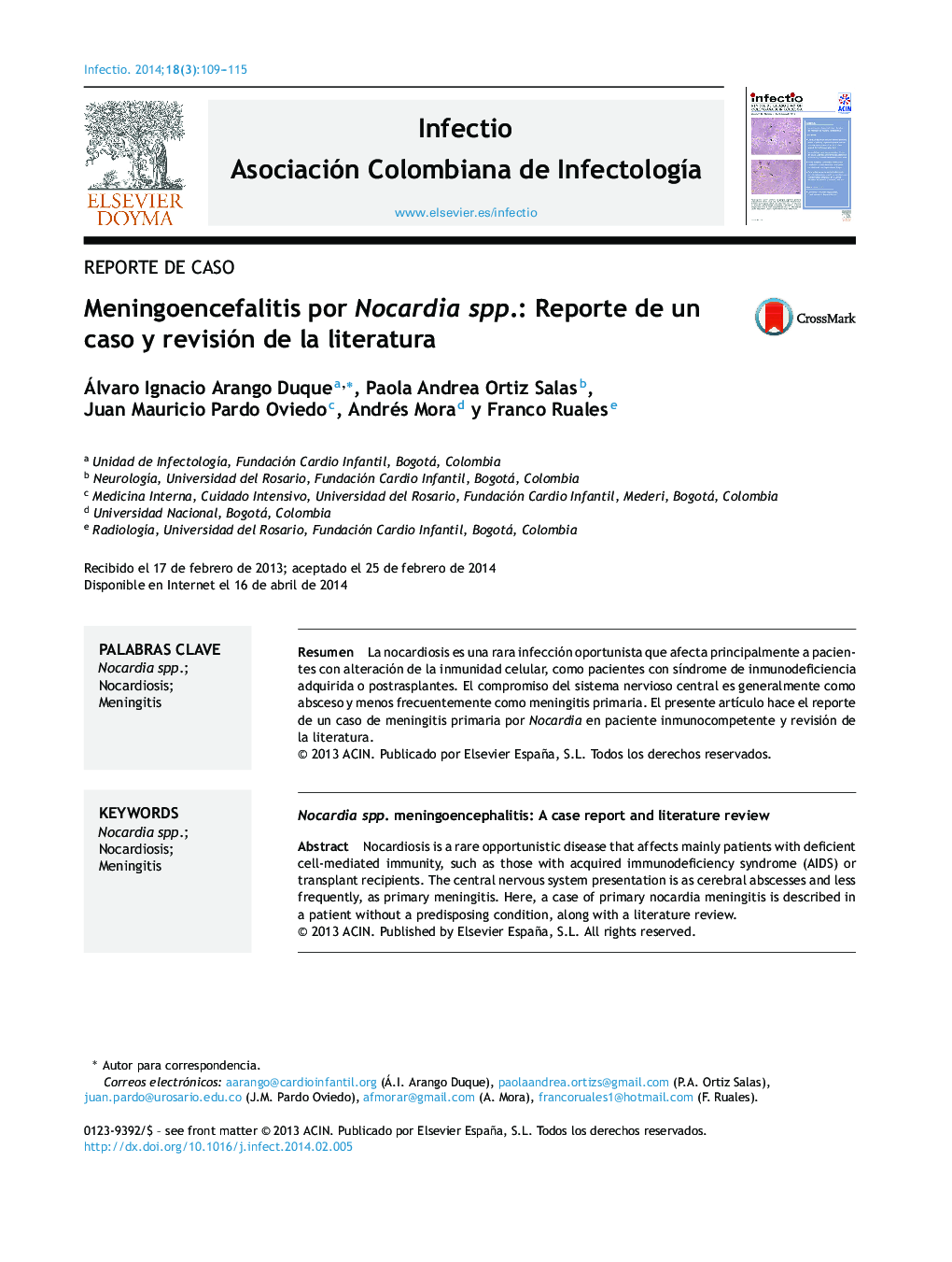 Meningoencefalitis por Nocardia spp.: Reporte de un caso y revisión de la literatura