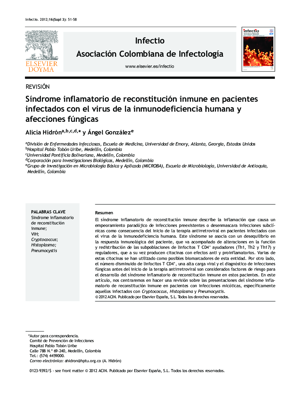 Síndrome inflamatorio de reconstitución inmune en pacientes infectados con el virus de la inmunodeficiencia humana y afecciones fúngicas