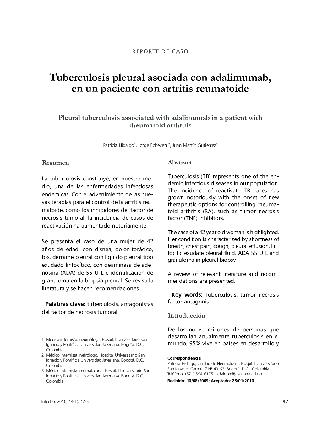Tuberculosis pleural asociada con adalimumab, en un paciente con artritis reumatoide