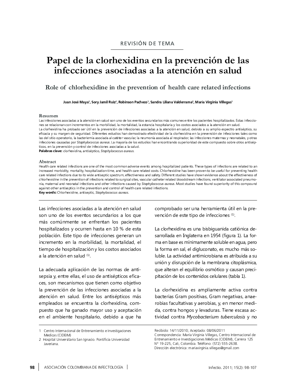 Papel de la clorhexidina en la prevención de las infecciones asociadas a la atención en salud