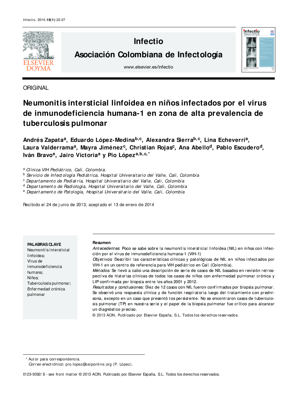 Neumonitis intersticial linfoidea en niños infectados por el virus de inmunodeficiencia humana-1 en zona de alta prevalencia de tuberculosis pulmonar