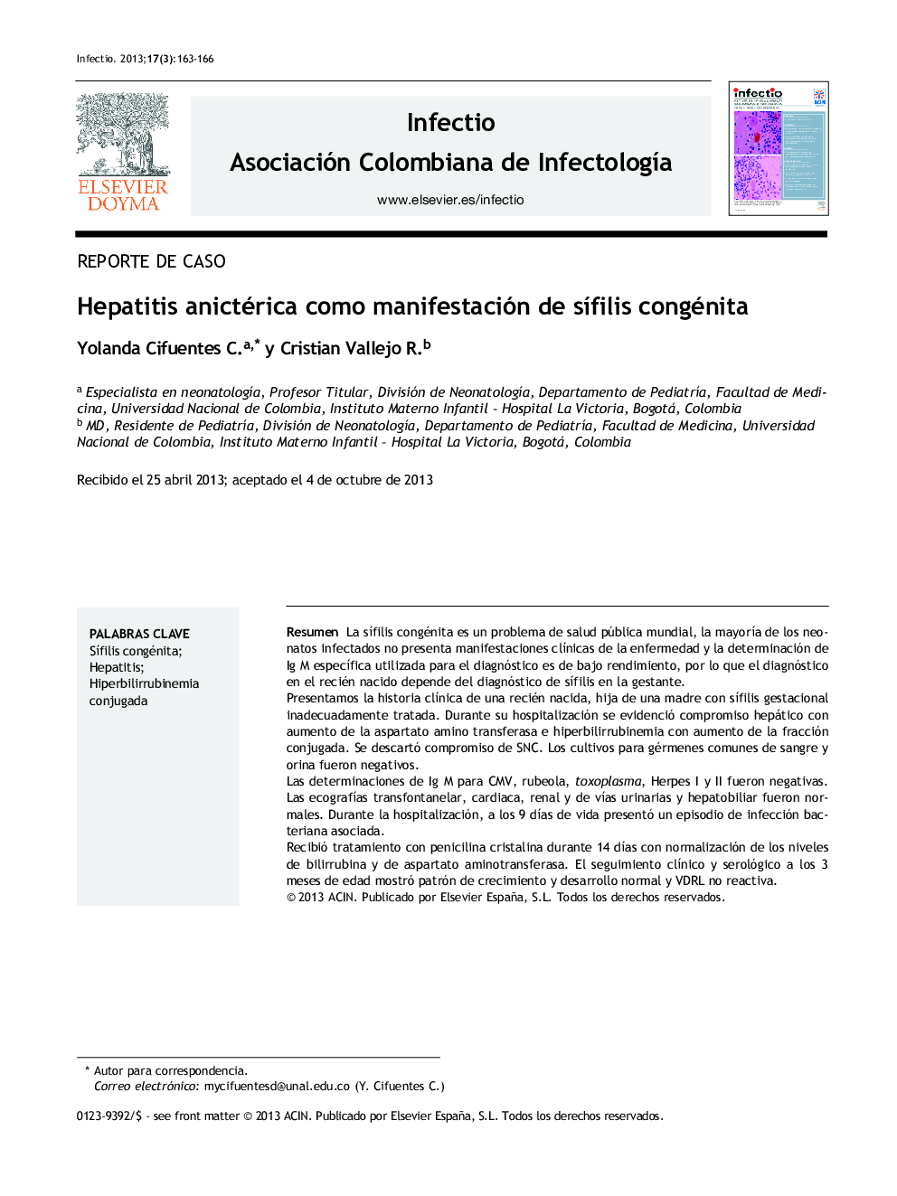 Hepatitis anictérica como manifestación de sífilis congénita