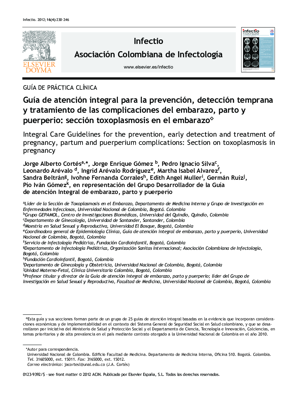 Guía de atención integral para la prevención, detección temprana y tratamiento de las complicaciones del embarazo, parto y puerperio: sección toxoplasmosis en el embarazo 