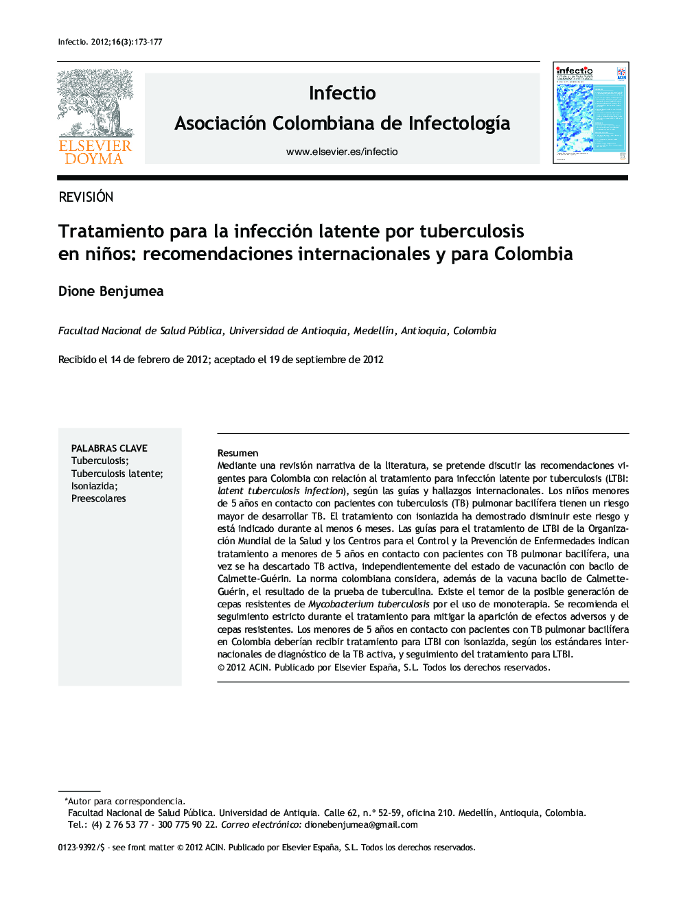Tratamiento para la infección latente por tuberculosis en niños: recomendaciones internacionales y para Colombia