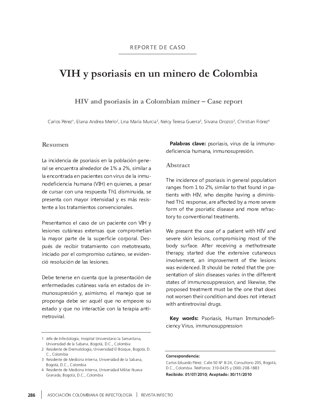 VIH y psoriasis en un minero de Colombia