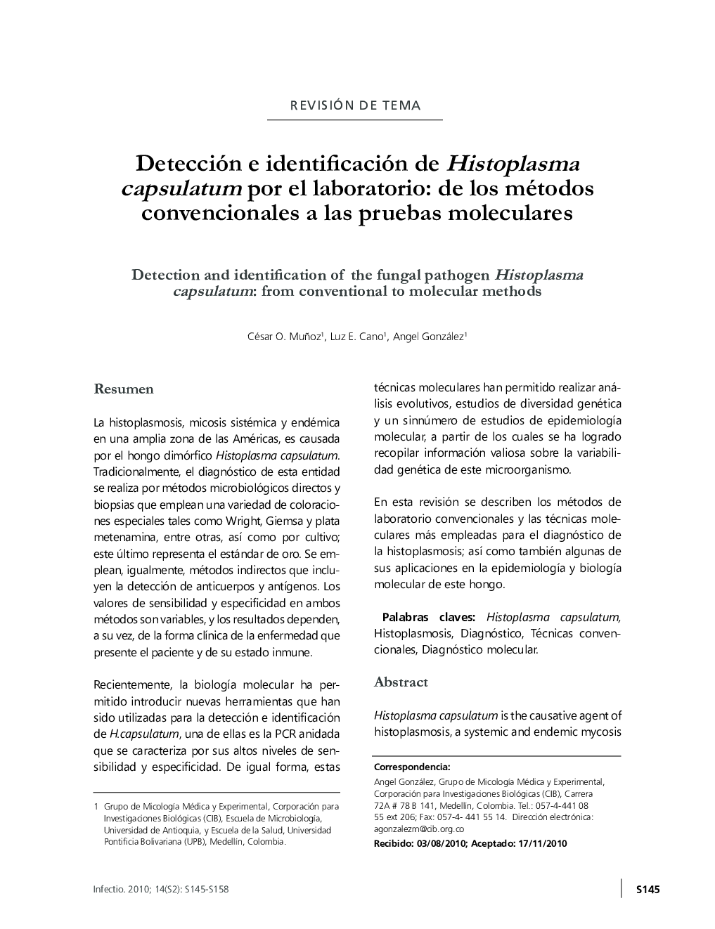 Detección e identificación de Histoplasma capsulatum por el laboratorio: de los métodos convencionales a las pruebas moleculares