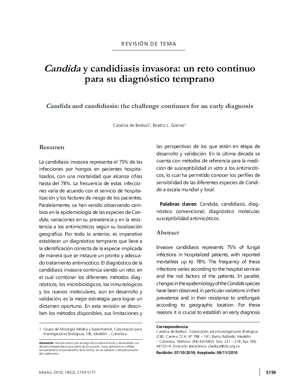 Candida y candidiasis invasora: un reto continuo para su diagnóstico temprano