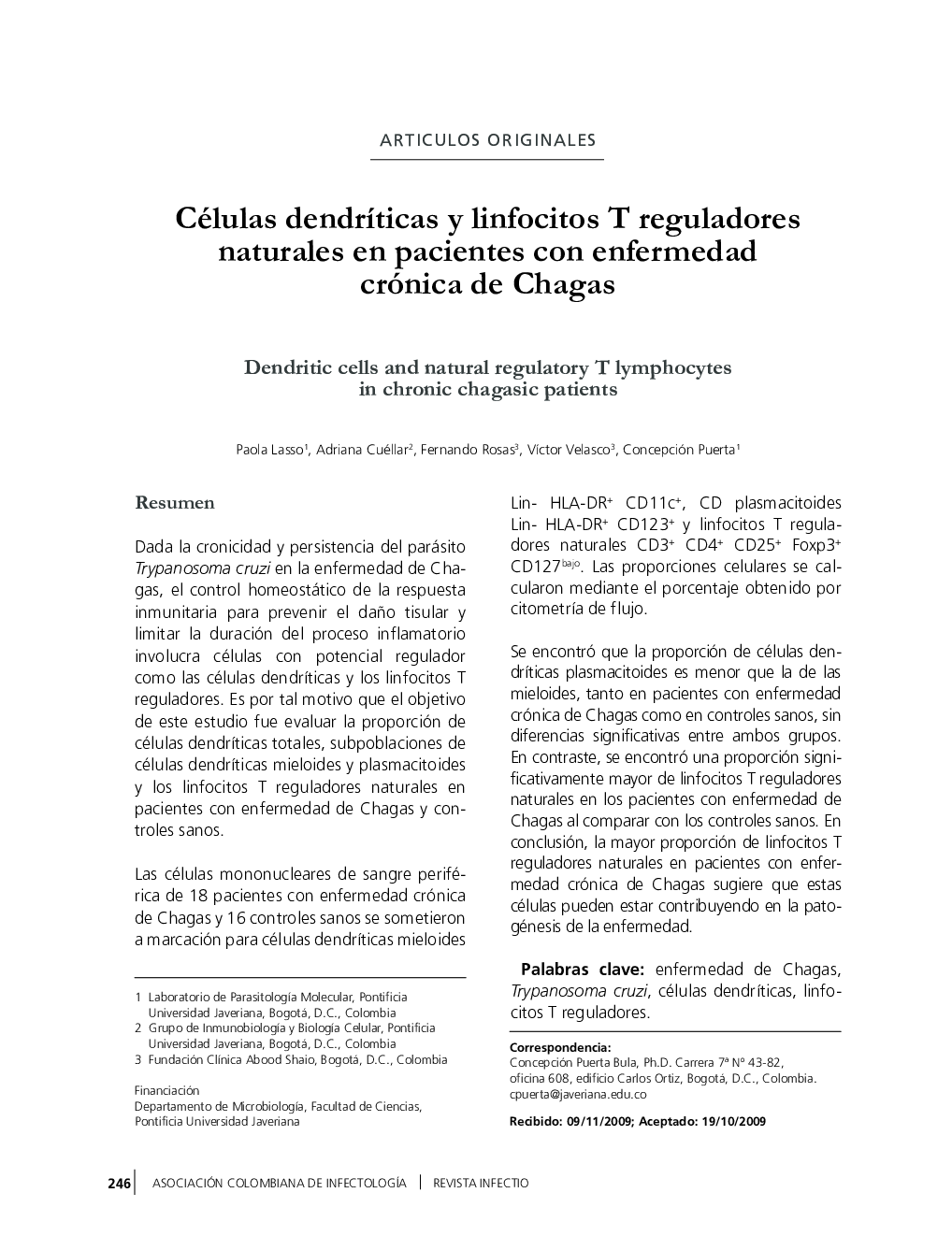 Células dendríticas y linfocitos T reguladores naturales en pacientes con enfermedad crónica de Chagas
