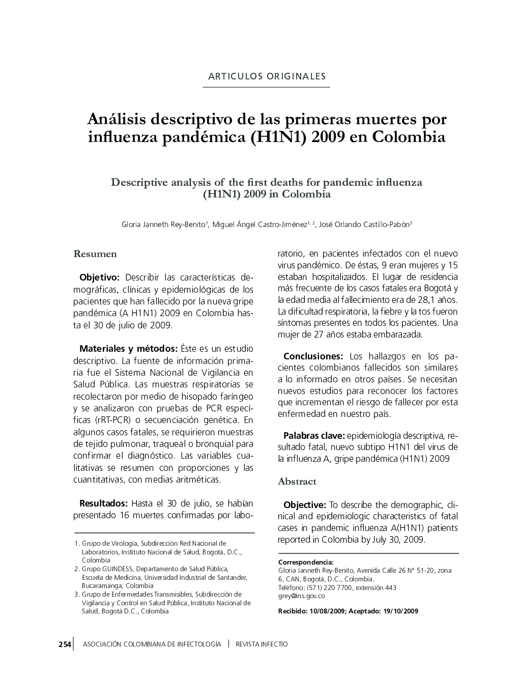 Análisis descriptivo de las primeras muertes por influenza pandémica (H1N1) 2009 en Colombia