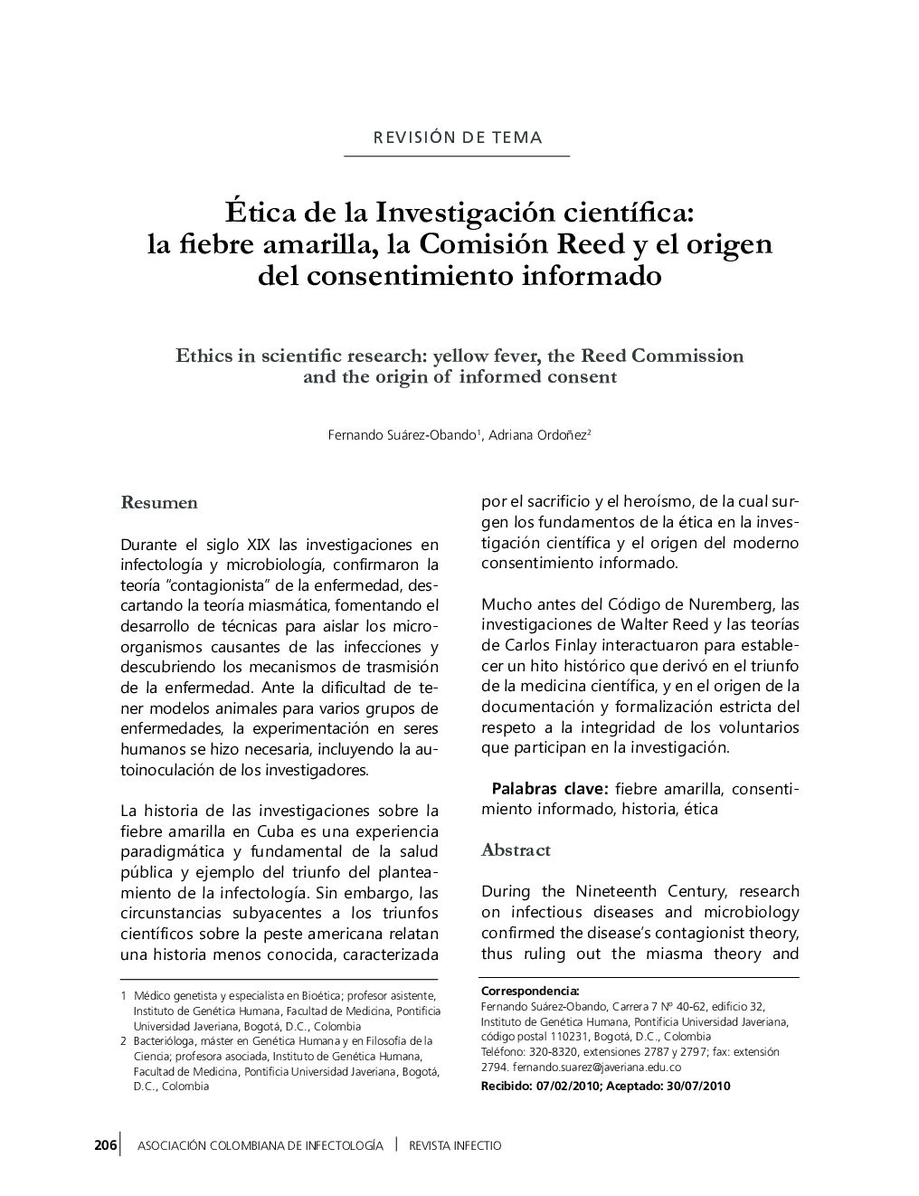 Ética de la Investigación científica: la fiebre amarilla, la Comisión Reed y el origen del consentimiento informado