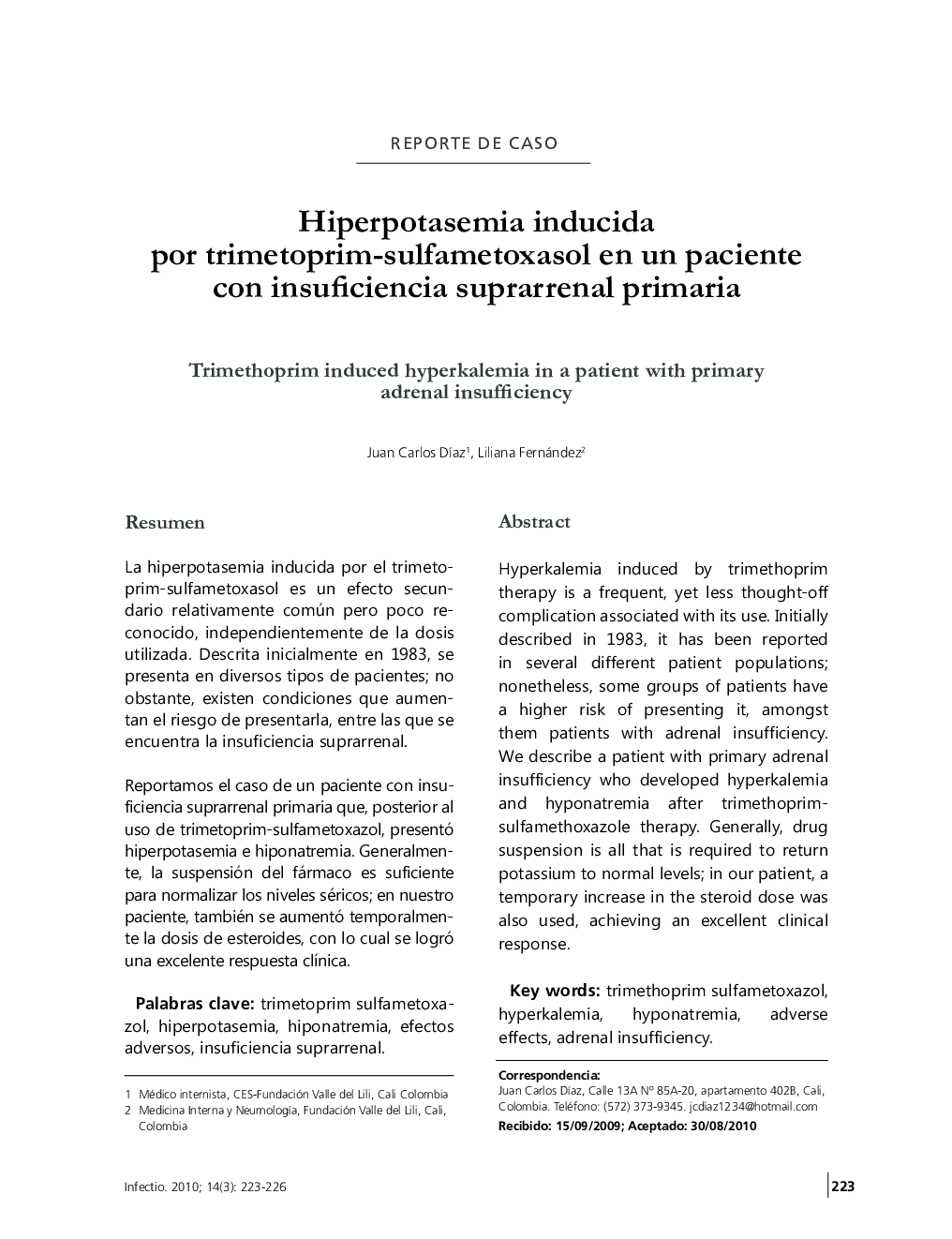 Hiperpotasemia inducida por trimetoprim-sulfametoxasol en un paciente con insuficiencia suprarrenal primaria