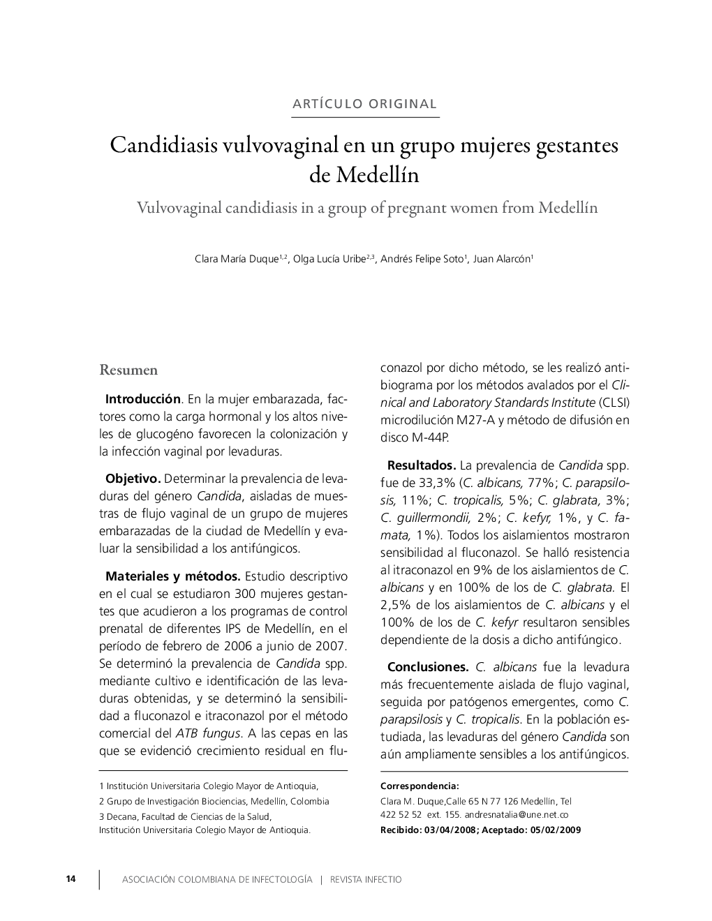 Candidiasis vulvovaginal en un grupo mujeres gestantes de Medellín