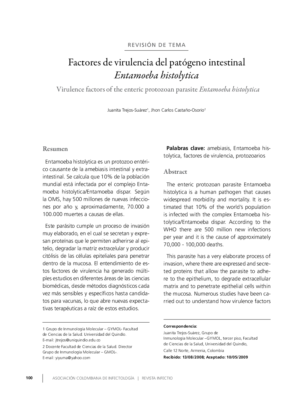 Factores de virulencia del patógeno intestinal Entamoeba histolytica