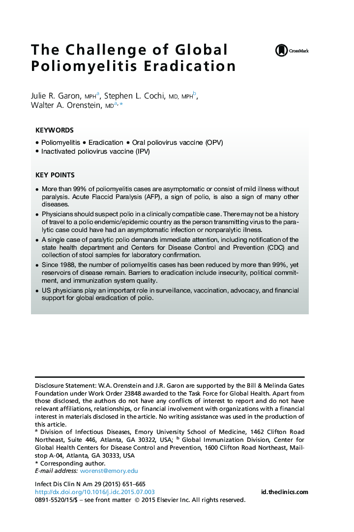 The Challenge of Global Poliomyelitis Eradication