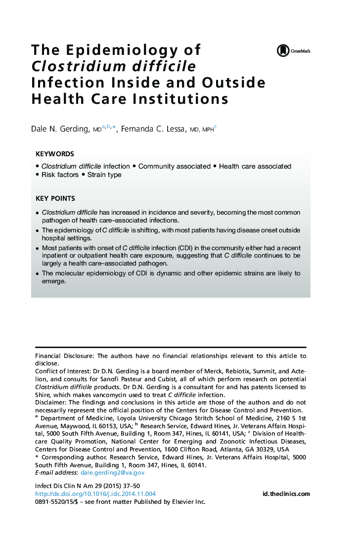 The Epidemiology of Clostridium difficile Infection Inside and Outside Health Care Institutions