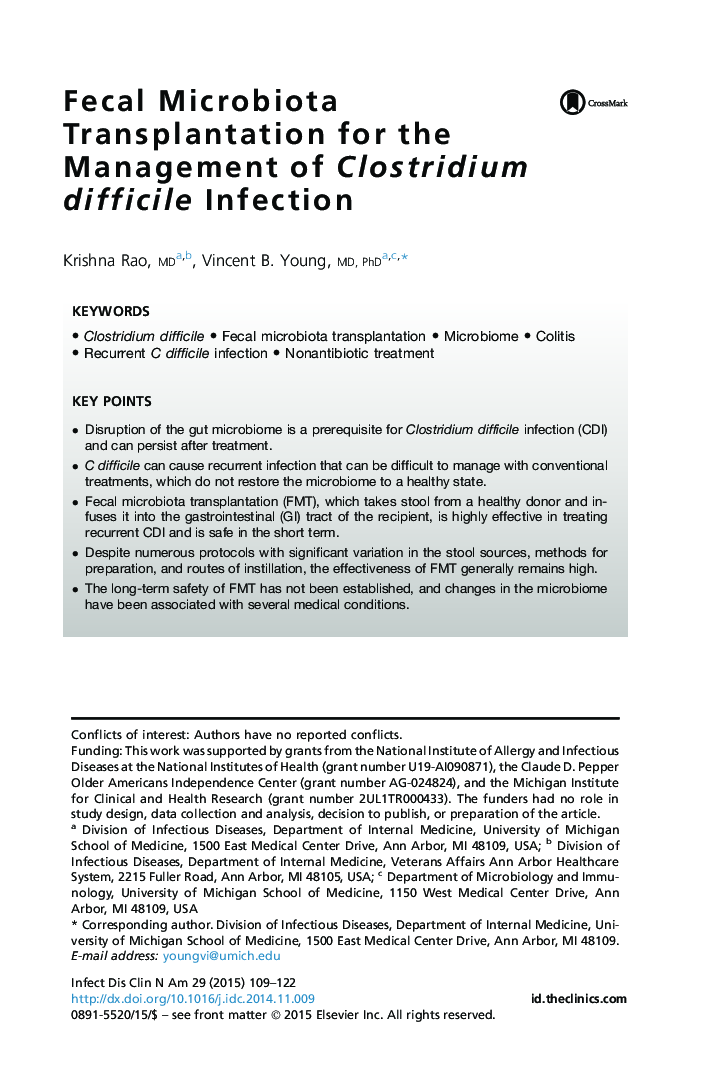 Fecal Microbiota Transplantation for the Management of Clostridium difficile Infection