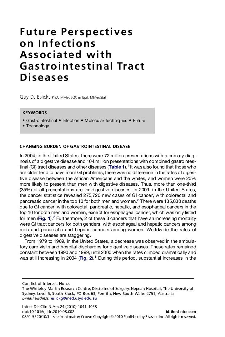 Future Perspectives on Infections Associated with Gastrointestinal Tract Diseases