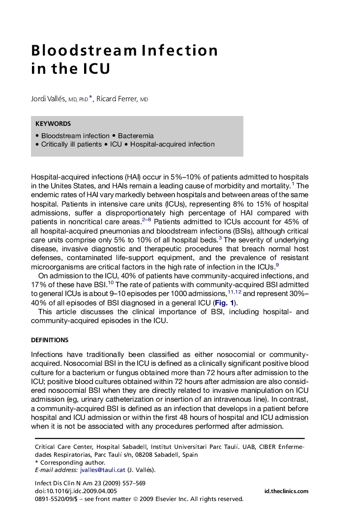 Bloodstream Infection in the ICU