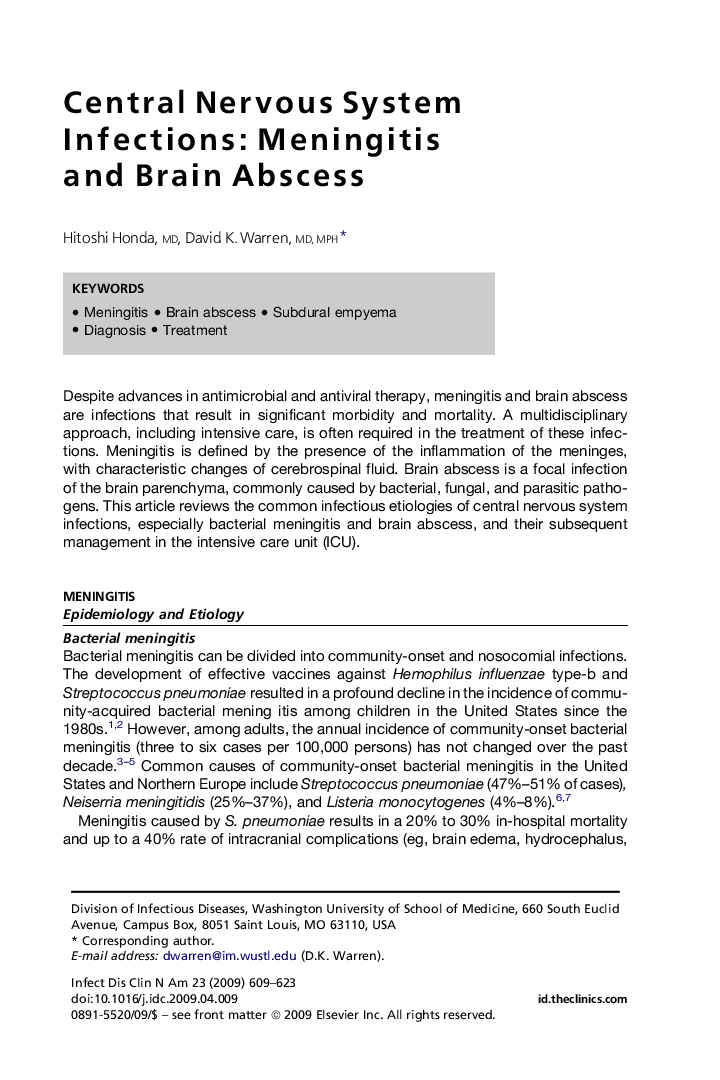 Central Nervous System Infections: Meningitis and Brain Abscess