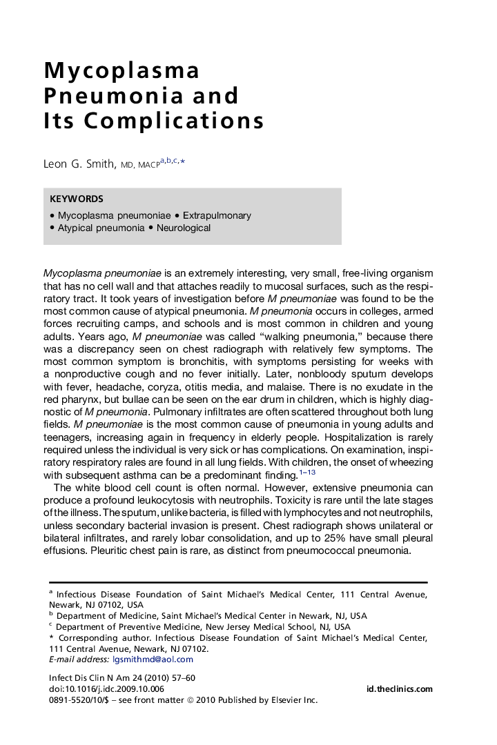 Mycoplasma Pneumonia and Its Complications