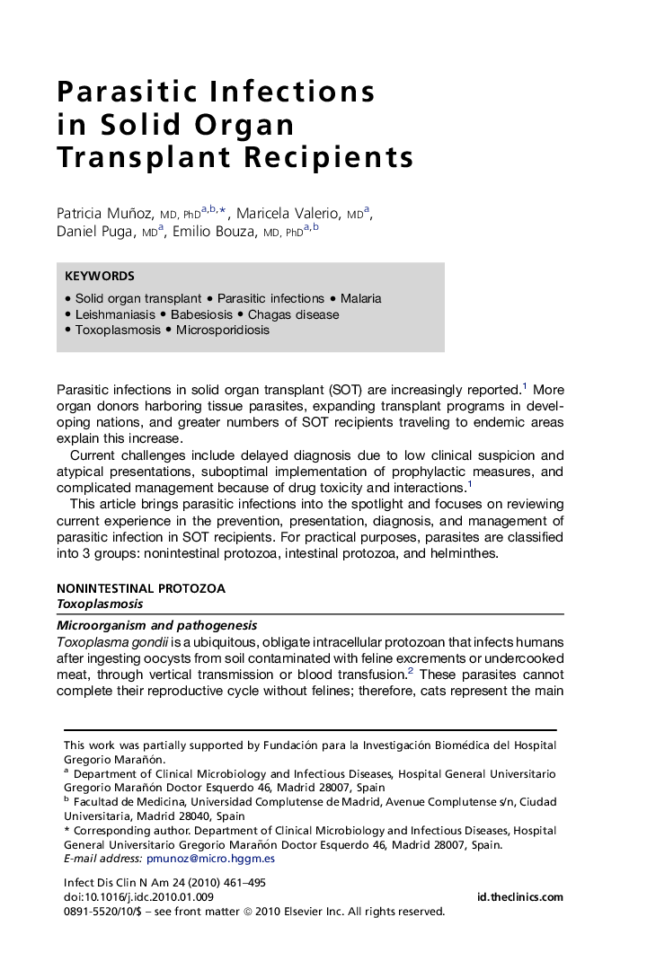 Parasitic Infections in Solid Organ Transplant Recipients