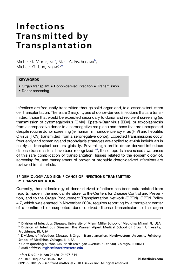 Infections Transmitted by Transplantation