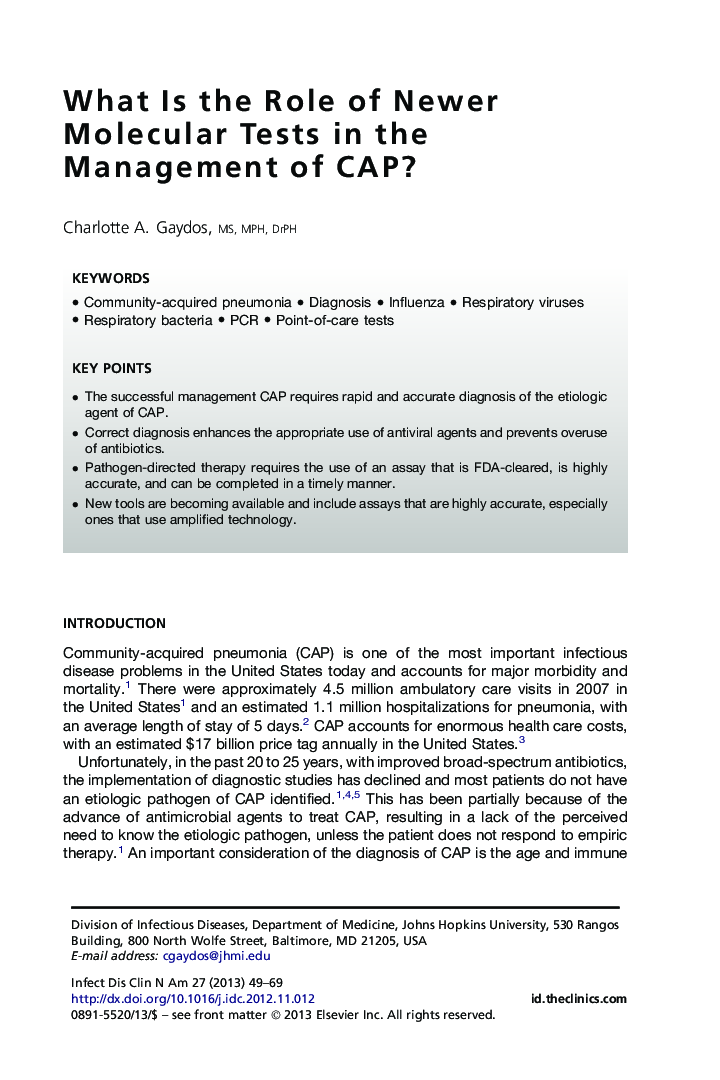 What Is the Role of Newer Molecular Tests in the Management of CAP?