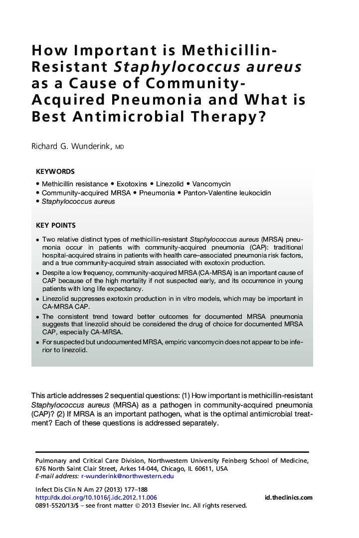 How Important is Methicillin-Resistant Staphylococcus aureus as a Cause of Community-Acquired Pneumonia and What is Best Antimicrobial Therapy?