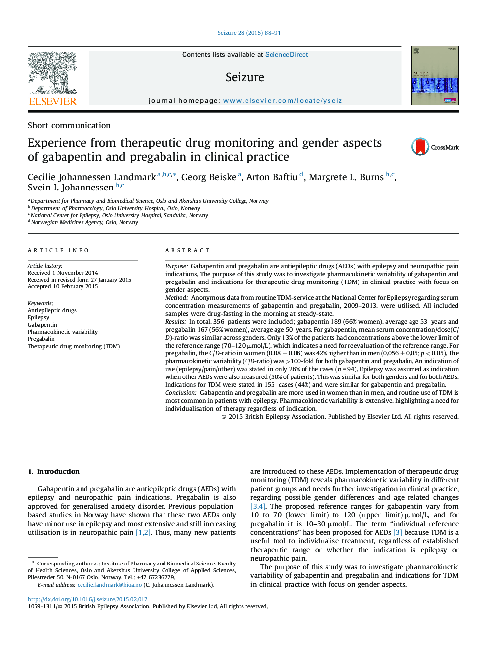 تجربه درمانی از نظارت داروهای درمانی و جنبه های جنسیتی گاباپنتین و پره گابالین در عمل بالینی 