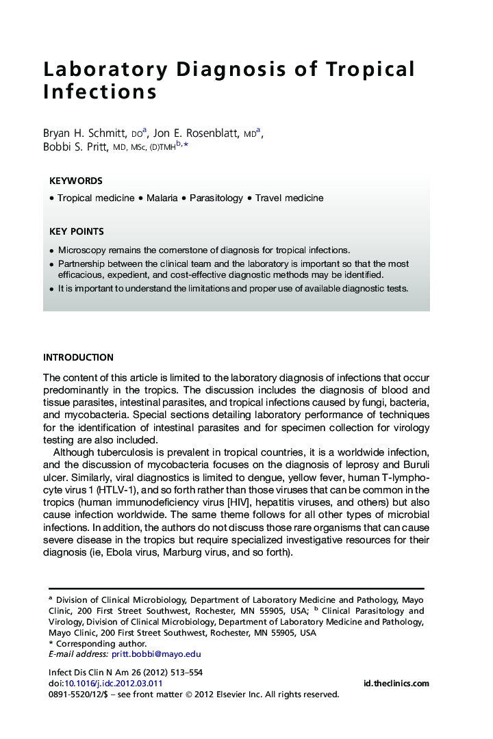 Laboratory Diagnosis of Tropical Infections