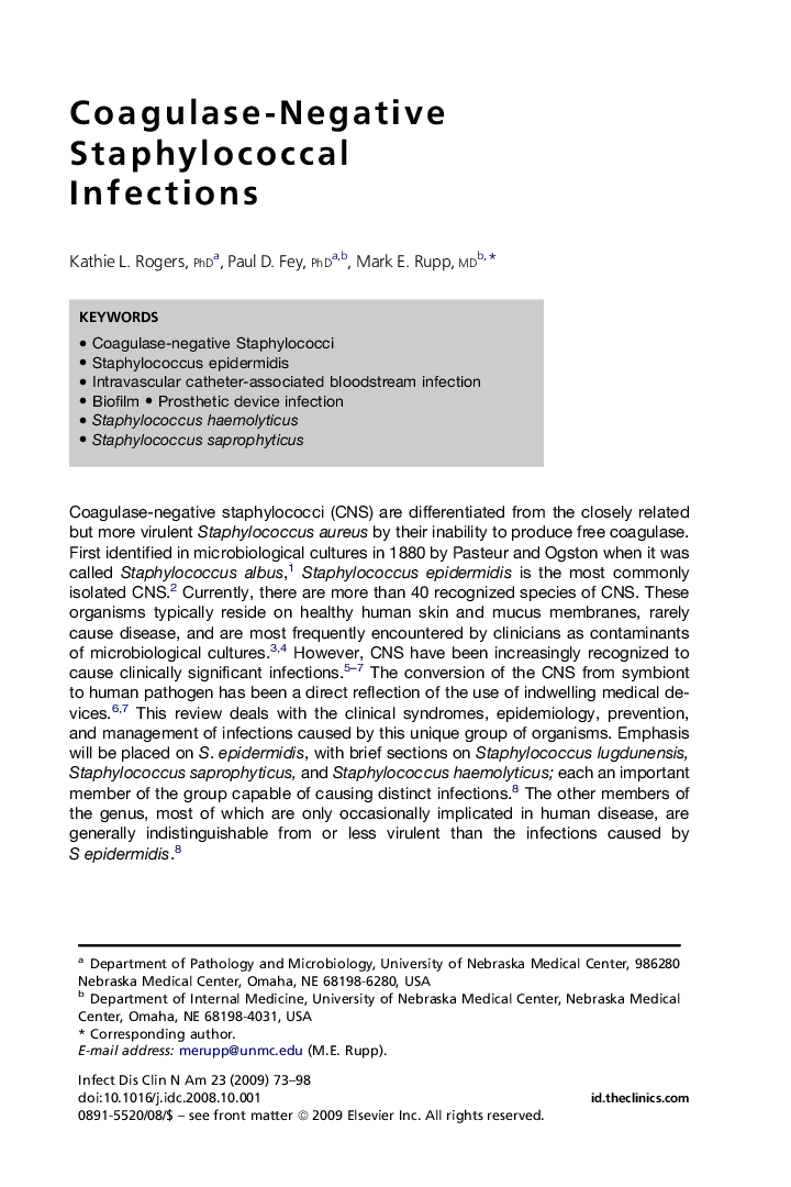 Coagulase-Negative Staphylococcal Infections