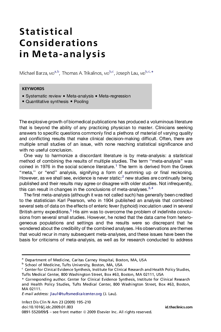 Statistical Considerations in Meta-analysis