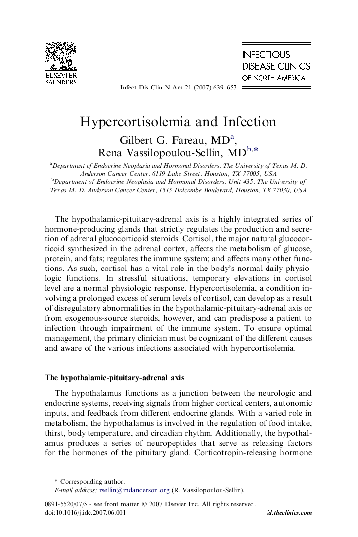 Hypercortisolemia and Infection