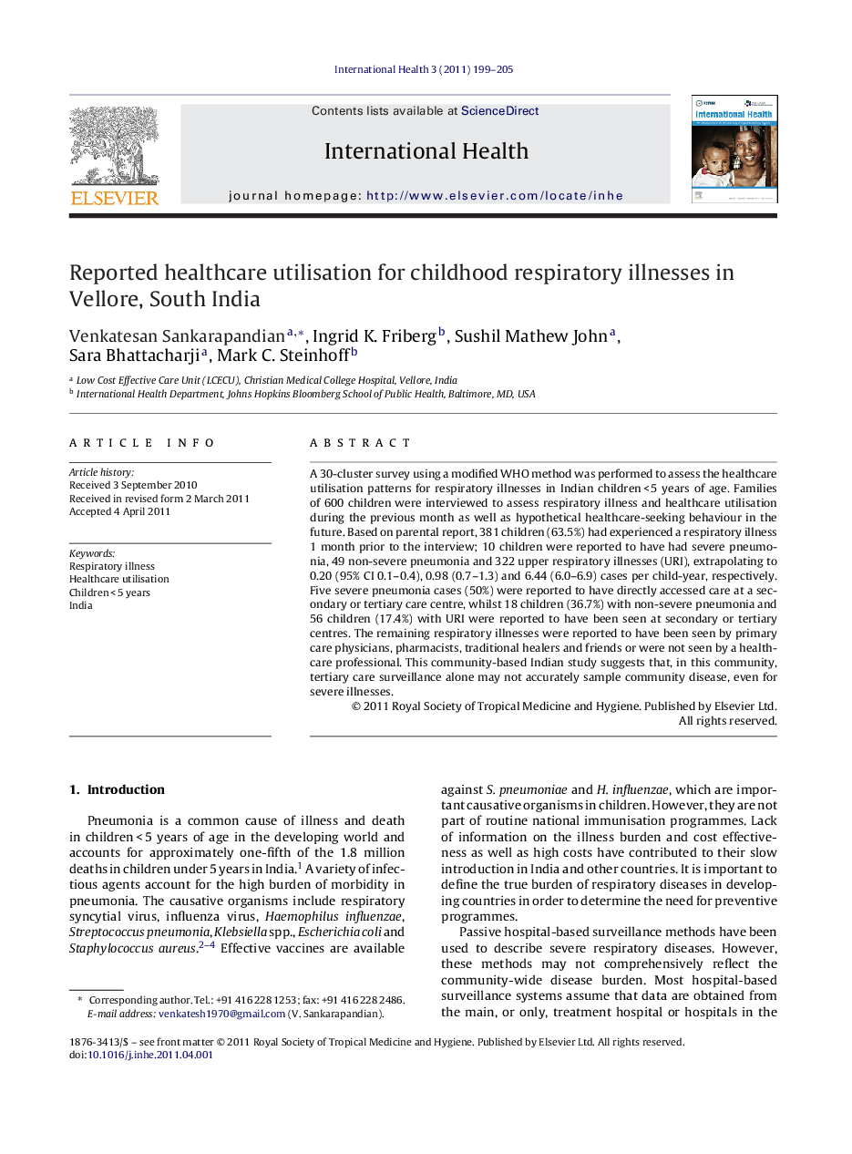 Reported healthcare utilisation for childhood respiratory illnesses in Vellore, South India