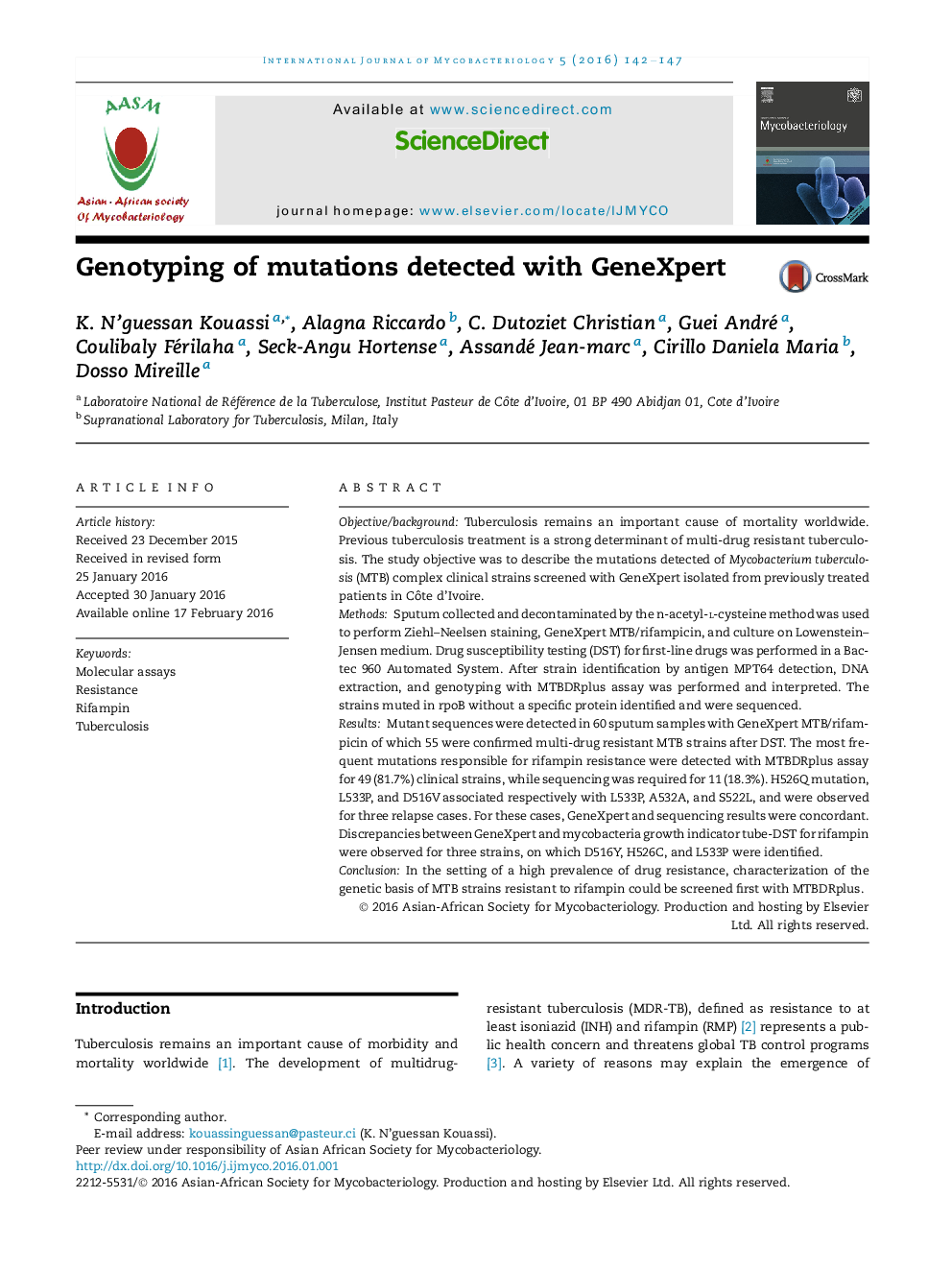 Genotyping of mutations detected with GeneXpert 