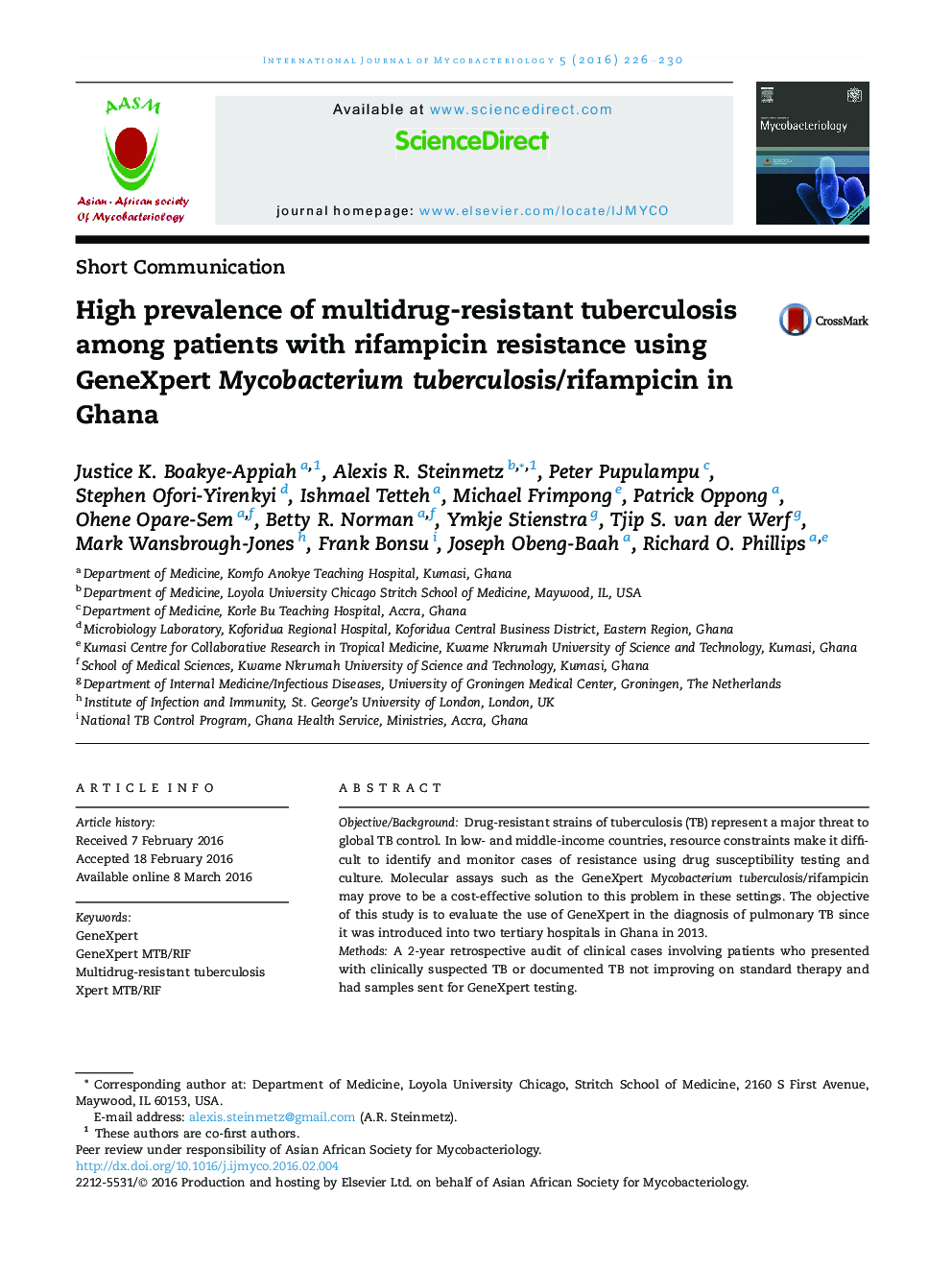 High prevalence of multidrug-resistant tuberculosis among patients with rifampicin resistance using GeneXpert Mycobacterium tuberculosis/rifampicin in Ghana 