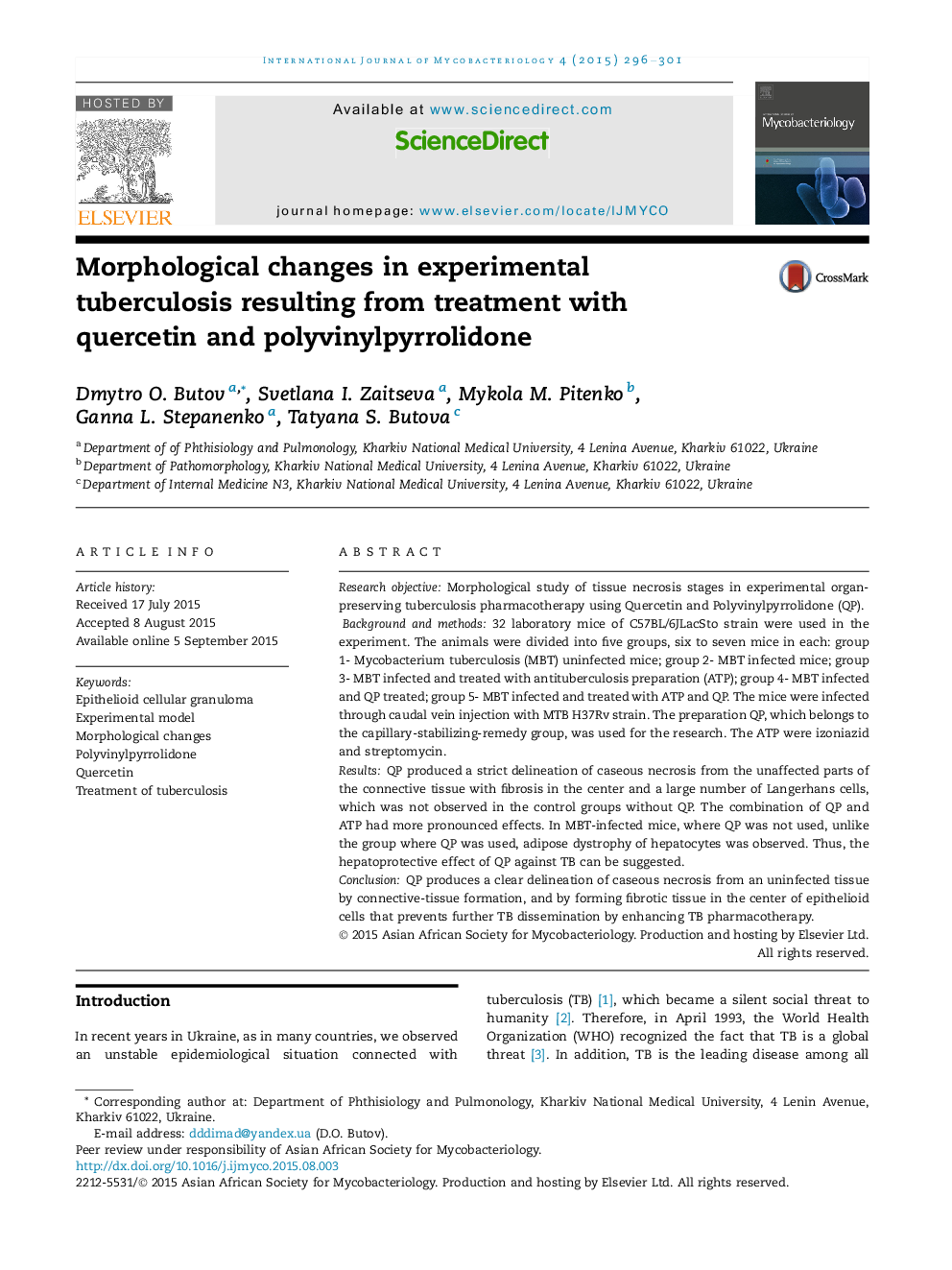 Morphological changes in experimental tuberculosis resulting from treatment with quercetin and polyvinylpyrrolidone 