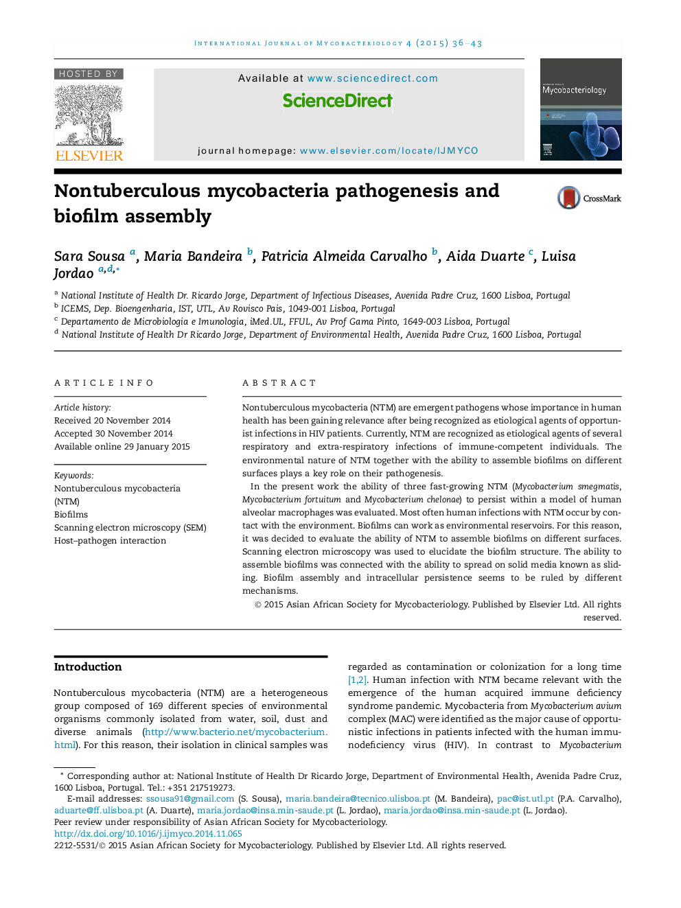 Nontuberculous mycobacteria pathogenesis and biofilm assembly 