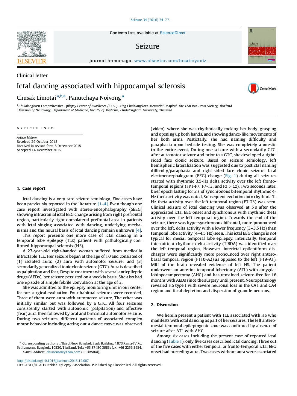 Ictal dancing associated with hippocampal sclerosis