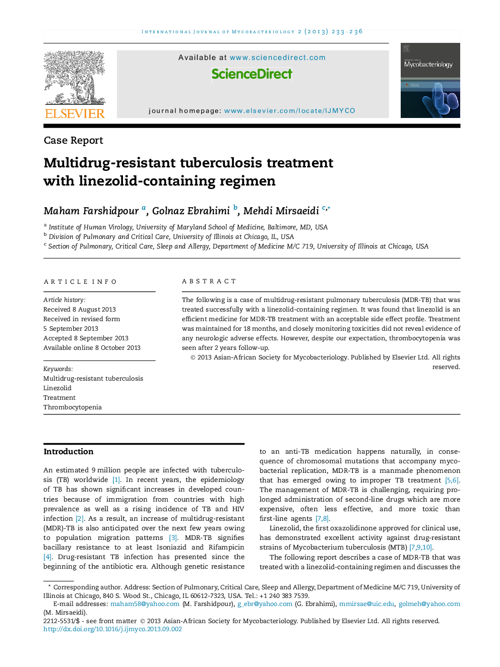 Multidrug-resistant tuberculosis treatment with linezolid-containing regimen