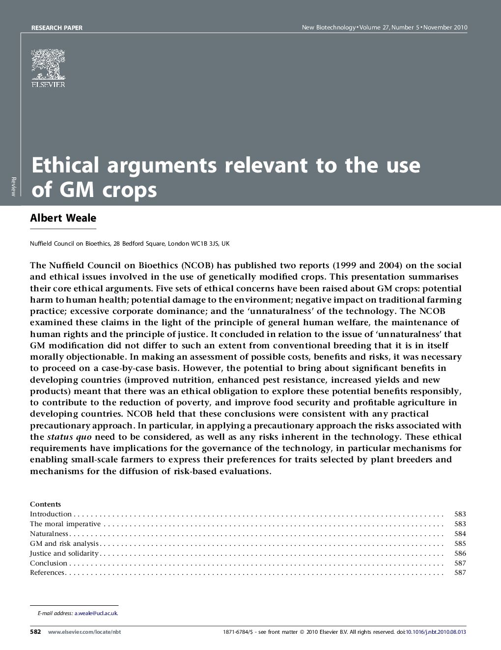 Ethical arguments relevant to the use of GM crops