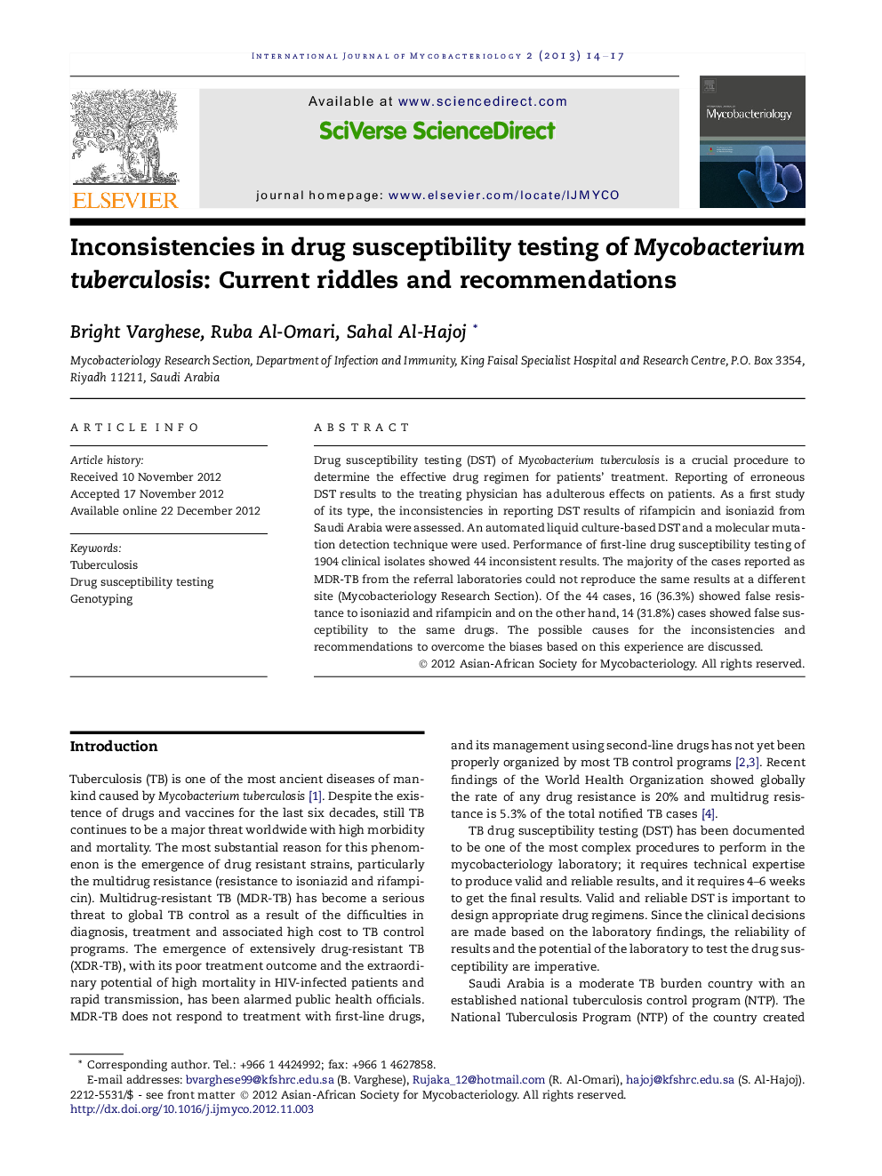 Inconsistencies in drug susceptibility testing of Mycobacterium tuberculosis: Current riddles and recommendations