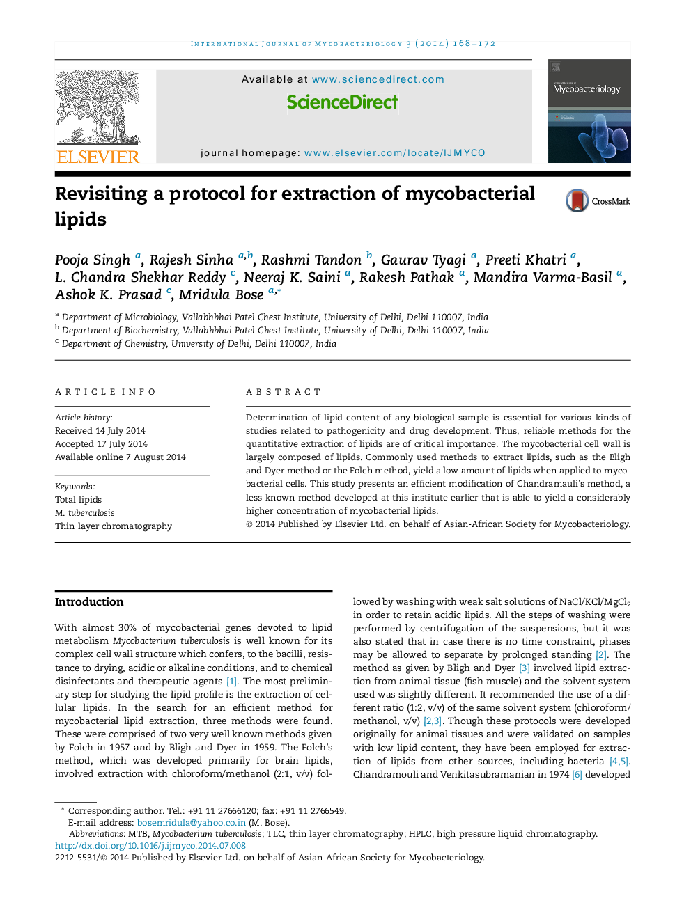 Revisiting a protocol for extraction of mycobacterial lipids