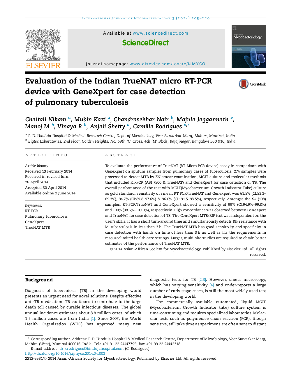 Evaluation of the Indian TrueNAT micro RT-PCR device with GeneXpert for case detection of pulmonary tuberculosis