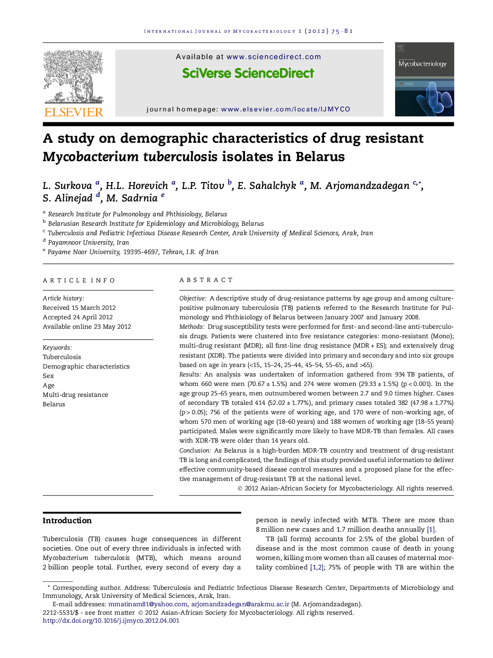 A study on demographic characteristics of drug resistant Mycobacterium tuberculosis isolates in Belarus