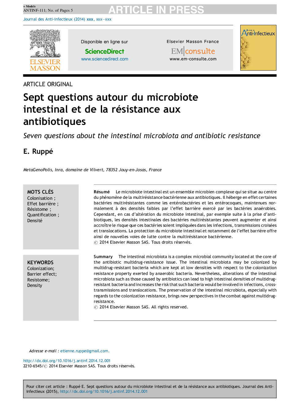 Sept questions autour du microbiote intestinal et de la résistance aux antibiotiques